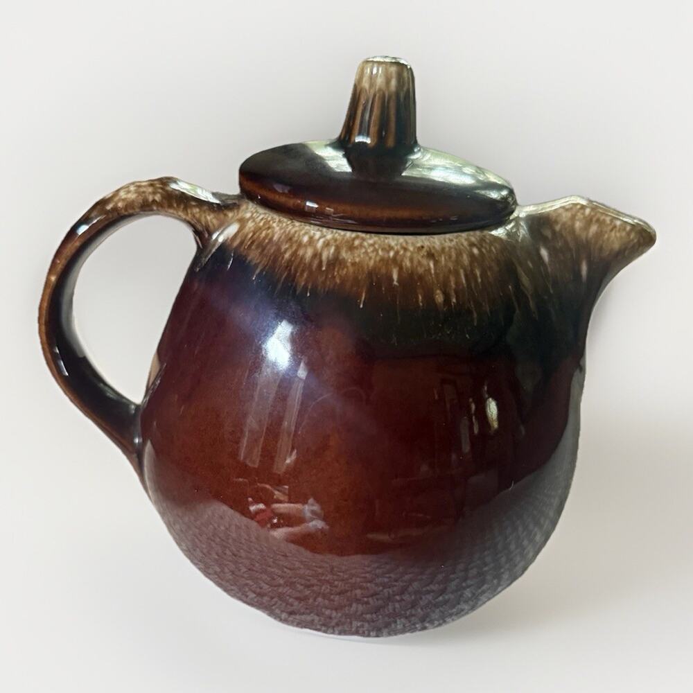 Iron Mountain Brown Drip Glaze Art Pottery Teapot w/ Lid 4 oz Vintage 1974